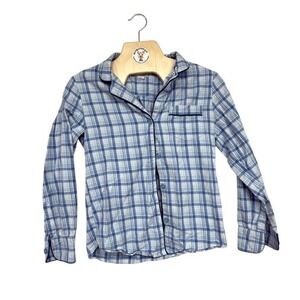 Petite Plume Women's Pajama‎ Set XS Blue Plaid Cotton Button-Front